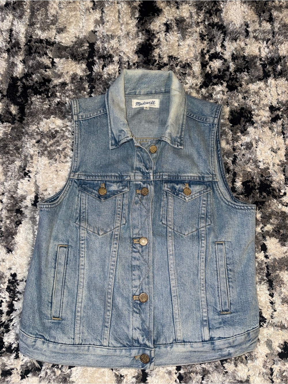 Madewell Light Blue Denim Vest with Brass Buttons